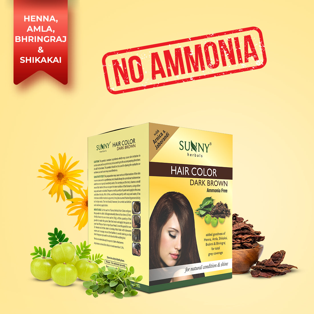 Sunny Herbals Hair Color with Henna, Amla, Shikakai and Bhringraj 10 Gm