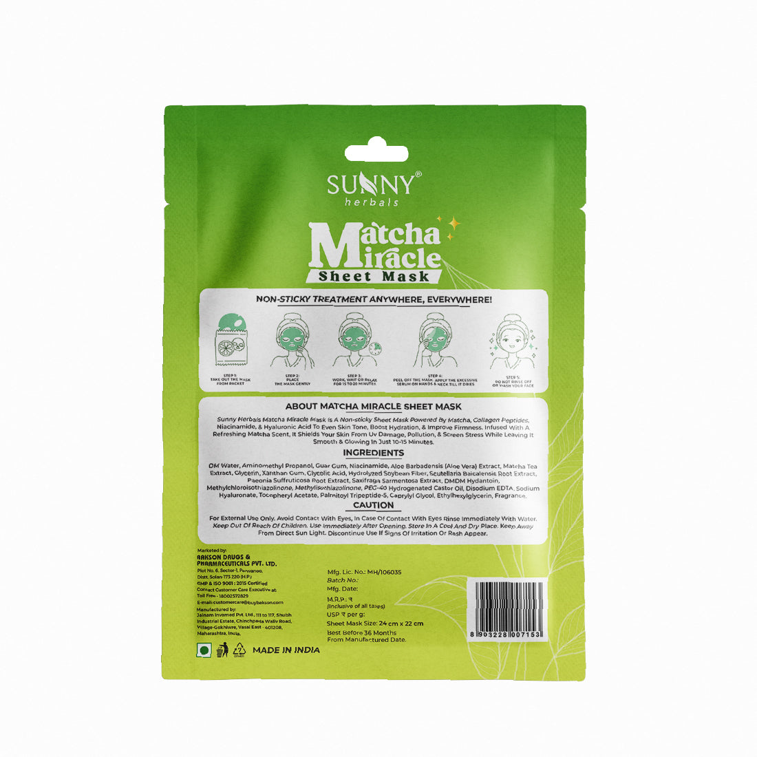 Sunny Herbals Matcha Miracle Sheet Mask